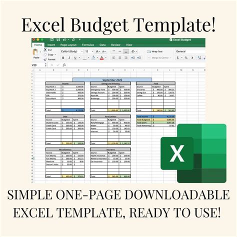 excel budget sheet with the text, simple one - page printable excel template ready to use