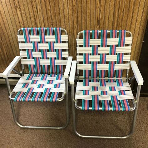 Set Vtg Aluminum Webbed Folding Chairs Beach Lawn Patio Porch Camp