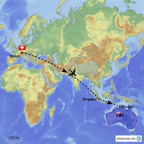 StepMap Flug nach Australien Landkarte für Deutschland