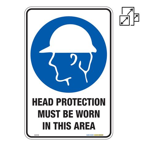 Sign Mandatory Head Protection Must Be Worn In This Area Graphic Blue