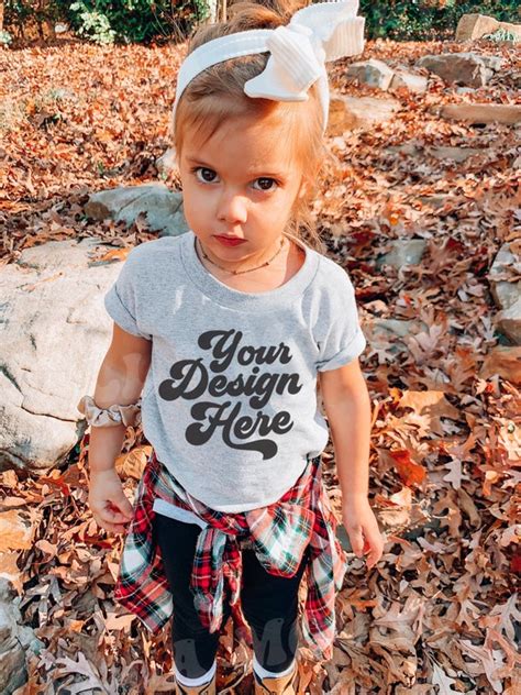 Kids Gray T Shirt Mockup Boho Toddler Model Childs Shirt Etsy