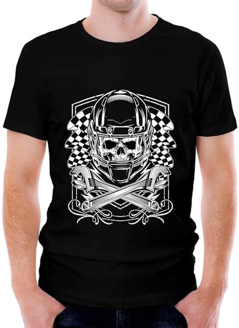 Herren T Shirt Totenkopf Biker Motiv Print Schädel Totenkopf Motorrad