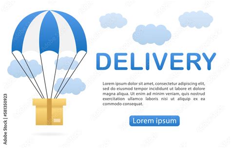 Parachute Gift Box Package Aerial Post Delivery Emblem Icon 3d