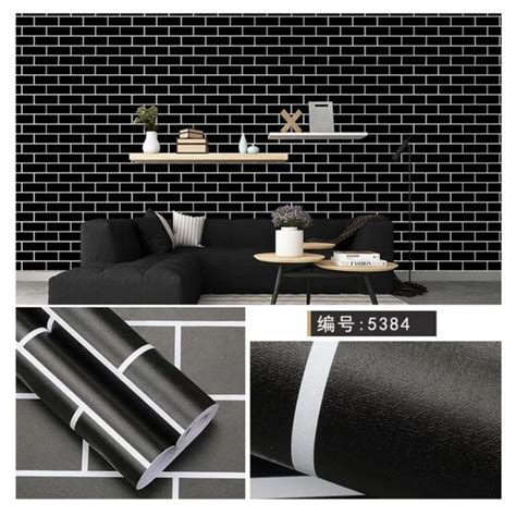 Jual WALLPAPER DINDING MOTIF BATA HITAM LIST PUTIH 10m X 45cm Shopee