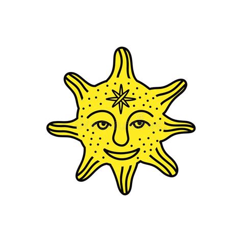 Funny Sun with a Lovely Face. Freaky Quirky Sun in Modern Doodle Style ...