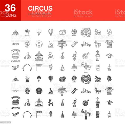 Circus Line Web Glyph Icons Stock Illustration Download Image Now