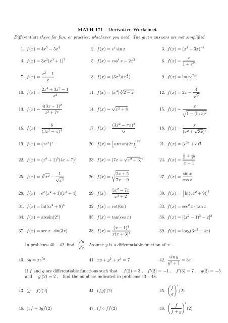 Power Rule Derivative Practice