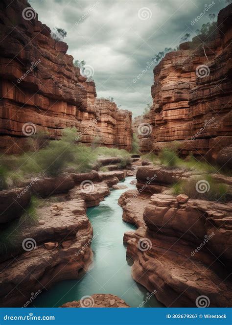 AI Generated Illustration of a Majestic River Flows through a