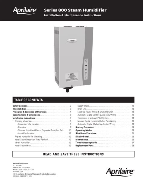 Aprilaire 800, 800LC Installation Manual