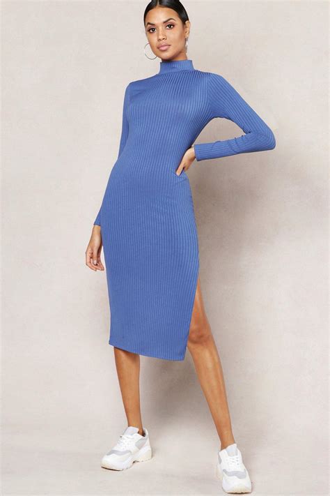 Buy Jumbo Rib Roll Neck Midi Dress Off 55