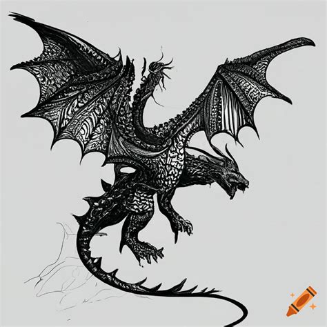 A Simple Drawing Of A Dragon Flying And Breathing Fire For A Colouring