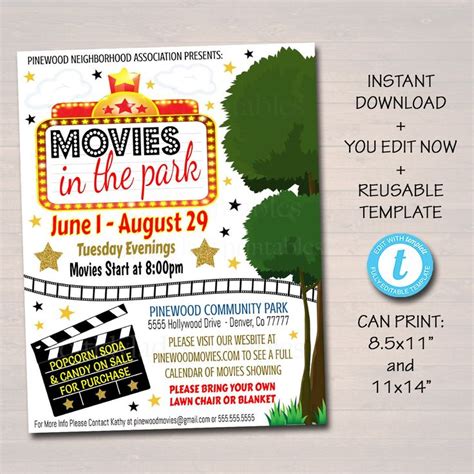 EDITABLE Movie Night Flyer Printable PTA PTO Flyer School Church