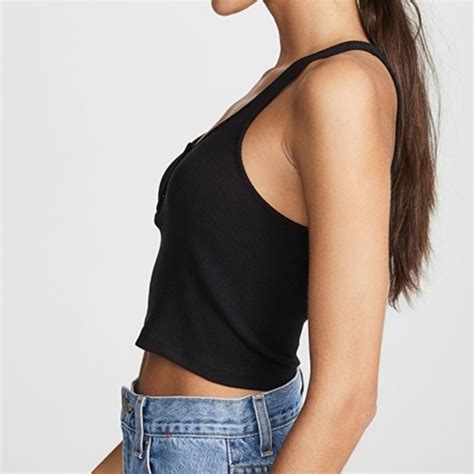 Redone Tops Redone Cropped Rib Henley Tank Crop Top Black Poshmark