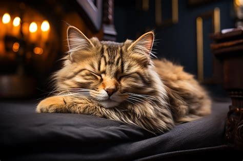 Premium Ai Image Cozy Home Animal Cat Sleeping Comfortably