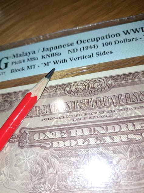 Malaya Japanese Occupation WWII 1944 100 Dollars M With Vertical