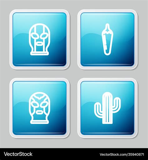 Set Line Mexican Wrestler Hot Chili Pepper Pod Vector Image