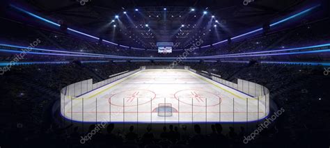 Gran Estadio De Hockey Sobre Hielo Vista Interior Iluminada Por Focos