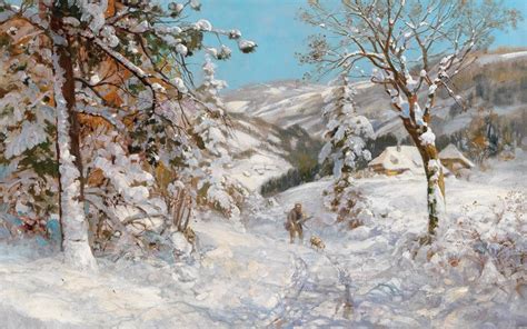 4K Painting Classic Art Artwork Alois Arnegger Snow Winter HD