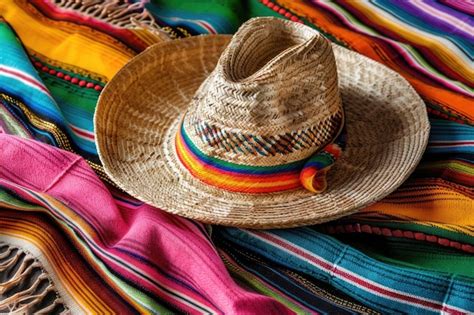 Premium Photo A Woven Mexican Sombrero Or Hat With A Colorful Serape