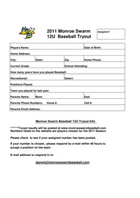 Fillable Online 12U Tryout Registration Form Xls Fax Email Print