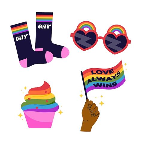 Colección De Elementos Lgbt Planos Dibujados A Mano Del Mes Del Orgullo