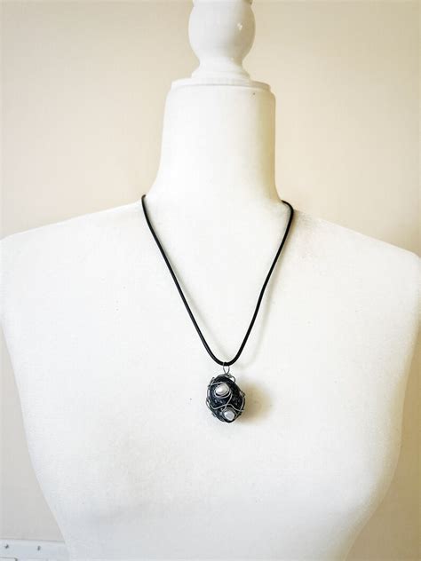 Healing Stones Black Obsidian Apache Tears Pearl Necklace Gemini