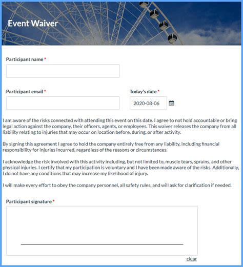 21 Participant Waiver Form Template - Free Popular Templates Design