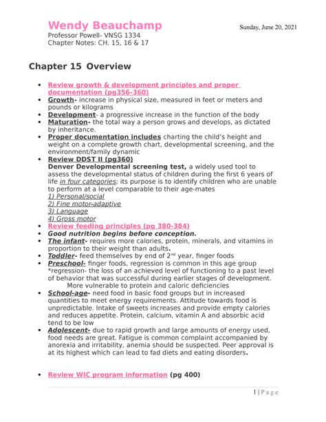 Chapter Notes Ch 15 17 Professor Powell VNSG 1334 Chapter Notes CH