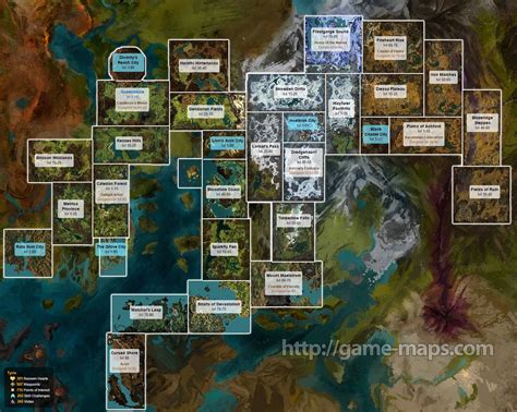 Map of Tyria Continent, 1-80 lvl, Guild Wars 2. Cooking Tuna Steaks, Cooking Beef Tenderloin ...