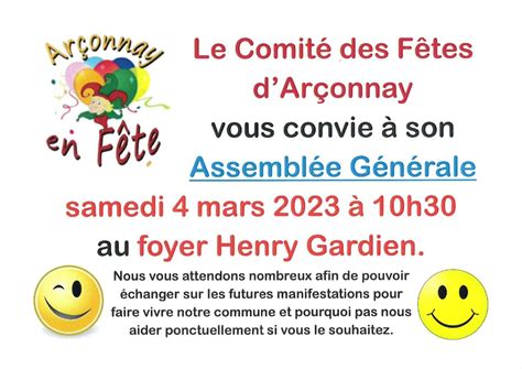 Assemblée Générale du Comité des Fêtes le 04 03 23 à 10h30 La ville d