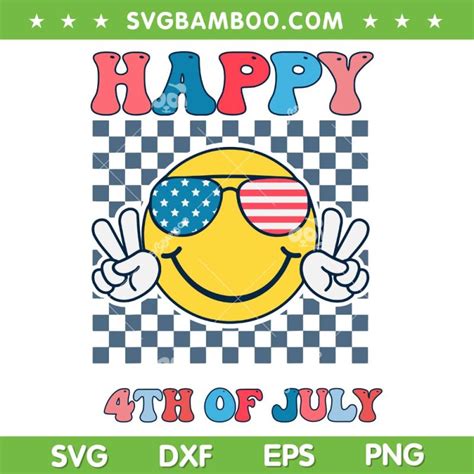 Groovy Happy 4th Of July Smiley Svg Png