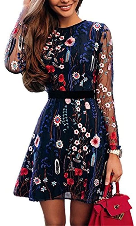 Boutiquefeel Vestido Casual De Malla Con Bordado Floral Para Mujer