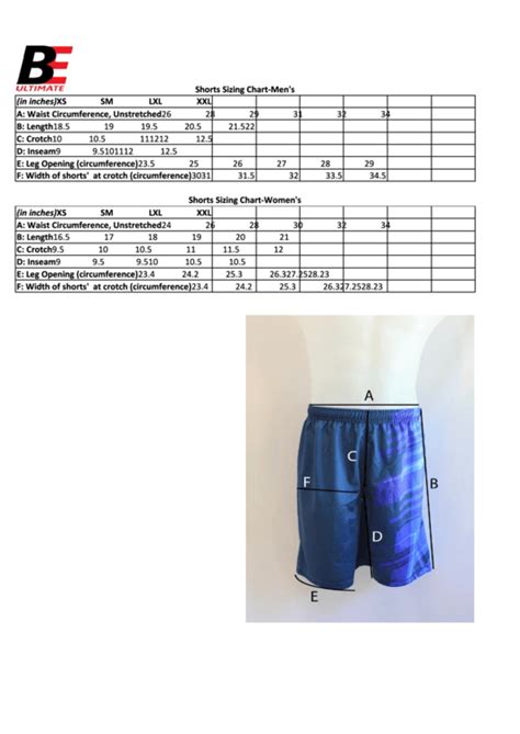 Be Ultimate Shorts Sizing Chart Printable Pdf Download