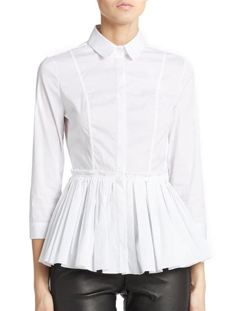 Lyst Burberry Stretch Cotton Pleated Peplum Blouse In White