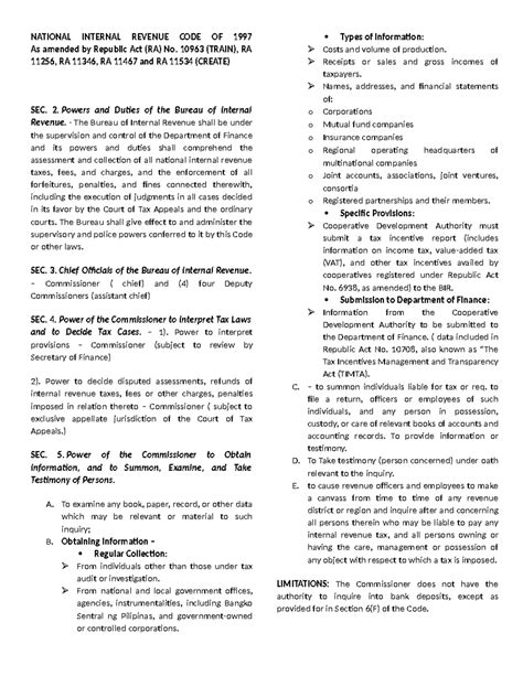 TAX CODE notes - Tax Code Section 1 - 5 - NATIONAL INTERNAL REVENUE