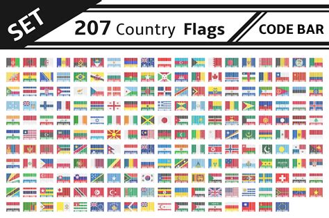 Set 207 Country Flags Code Bar