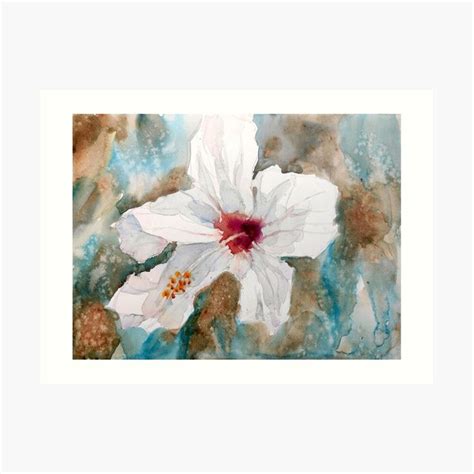 WHITE HIBISCUS Botanical Watercolour Painting Flower Art Flower