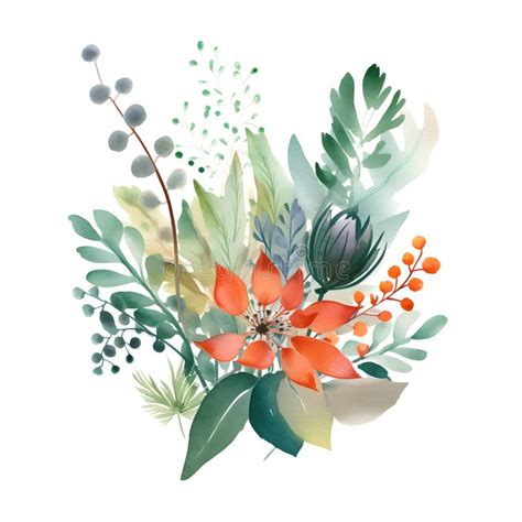 Colorful Watercolor Clipart Of Leaves And Flowers In A Playful Cartoon