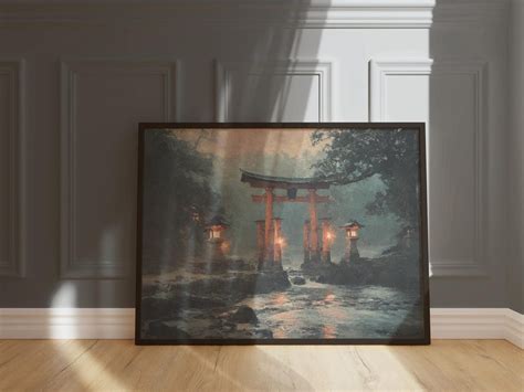evening torii gate painting shinto art high museum grade poster