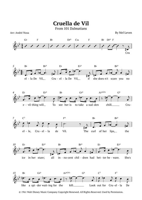 Cruella De Vil by Mel Leven - Easy Piano - Digital Sheet Music | Sheet ...