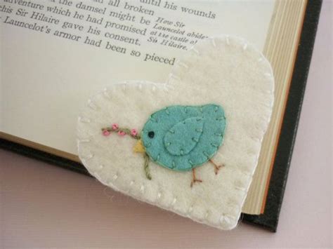 Felt Bookmark Bird Corner Heart Shape Embroidered Wool Felted Etsy