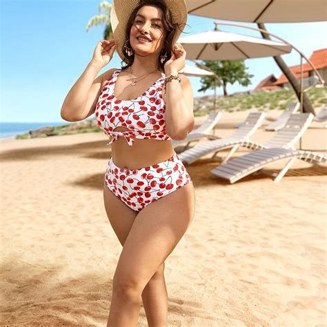 Buy Plus Curvves Plus Cherry Print Knot Hem Bikini Swimsuit XL At Amazon In