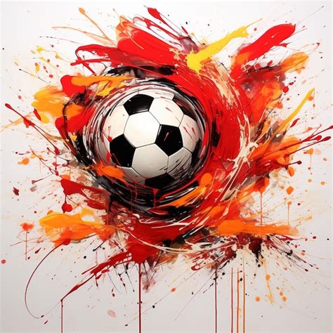 Arafed Soccer Ball With Red And Orange Paint Splatters On It Generative