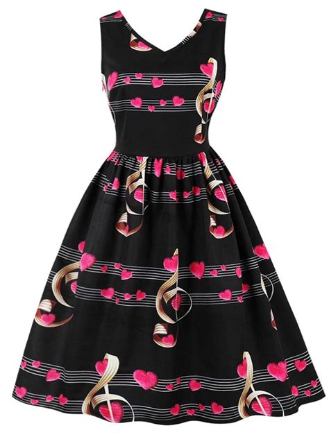 photo gallery  size heart  note print dress rockabilly