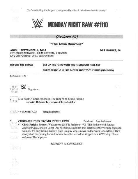 Wwe Monday Night Raw Script 912014 Rsquaredcircle