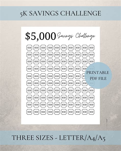 5000 Savings Challenge Chart Money Saving Printable Etsy Money