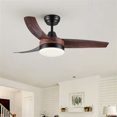 DUOSONG 42" Yuhao Farmhouse Rustic Led Ceiling Fan With Brown Wood ...