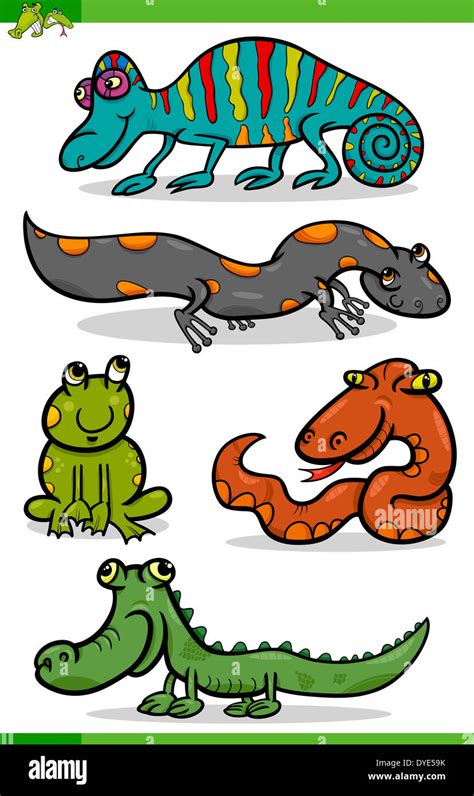 Cartoon Illustration of Funny Reptiles and Amphibians Set Stock Photo - Alamy