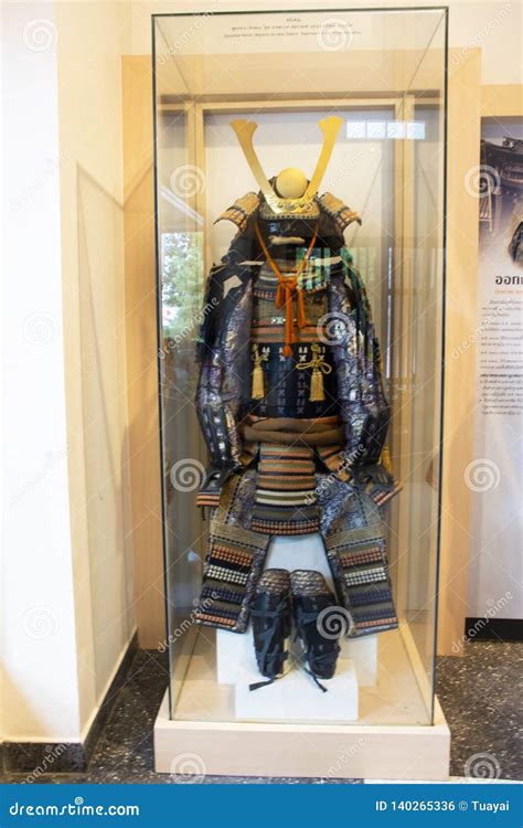 Antique Samurai Amror in Glass Cabinet at Japan Village in Ayutthaya ...