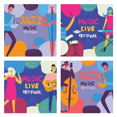 Premium Vector Colorful Jazz Festival Musicians Singers And Musical